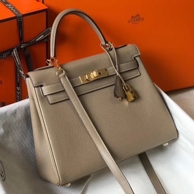 Knockoff Hermes Kelly 25cm Retourne Bag In Tourterelle Clemence Leather HMS6DTO0E15