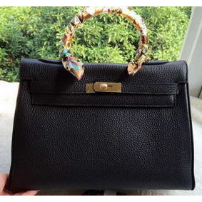 Hermes Kelly 32cm Shoulder Bag Black Calfskin Leather K32CL Gold 1:1 Replica HMSU9740I95