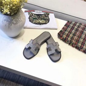 Hermes lady leather Slipper HO812HMJ grey Replica HMSHNJ136VY