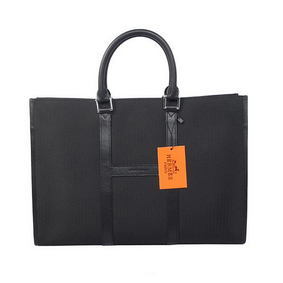 Copy Hermes Mens Briefcase Canvas & Leather H1691 Black HMSFZC6ZXTB
