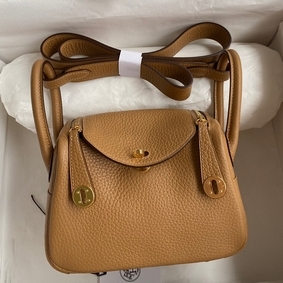 Hermes Mini Lindy Handmade Bag In Biscuit Clemence Leather HMSCDRWD3EE