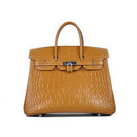 Newest 2012 Hermes Birkin 35CM Light Coffee Croco Leather Tote Bag Silver Replica HMSBY5TFZY4