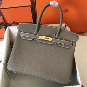 Hermes Birkin 30 Handmade Bag In Etain Clemence Leather Top Replica HMS676Q51H9