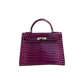 Hermes Kelly 32cm Shoulder Bag Purple Croco Patent Leather K32 Gold Replica HMS8I5TD43A