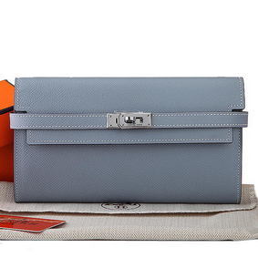 Fake Hermes Kelly Original Saffiano Leather Bi-Fold Wallet A708 SkyBlue HMSQO3VND8X