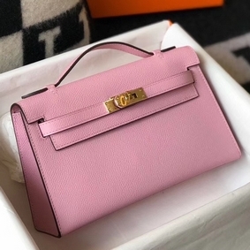 Hermes Kelly Pochette Bag In Mauve Sylvestre Epsom Leather Top Replica HMSSUAB5HRI