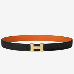 Fake Hermes Mini Constance 24mm Reversible Belt Black/Orange HMSCG317TS5