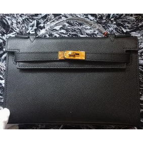 Hermes MINI Kelly 22cm Tote Bag Calf Leather K011 Black 1:1 Replica HMS084ZRU7G