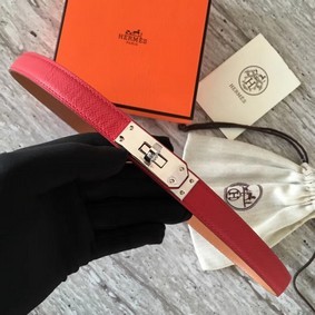 Hermes original epsom leather Kelly belt H069854 red silver plated metal Replica HMS32J2K255