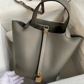 Hermes Picotin Lock 22 Handmade Bag in Etain Clemence Leather Replica HMS2FU8TL46