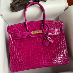 Hermes Birkin 35 Handmade Bag In Rose Scheherazade Crocodile Niloticus Shiny Skin Replica HMS4L5NROKG