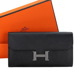 Knockoff Hermes Constance Long Wallets Original Calfskin Leather A909 Black HMS7XW1YV82