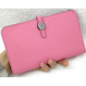 First-class Quality Hermes Dogon Combined Wallet Litchi Leather A508 Pink HMSHNI4BNSF