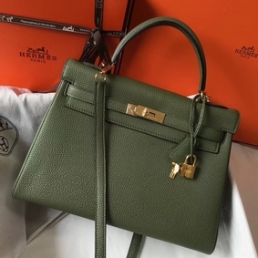 Hermes Kelly 32cm Bag In Canopee Clemence Leather GHW 1:1 Replica HMSOWBA80DD