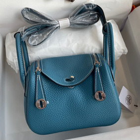Replica Hermes Mini Lindy Handmade Bag In Blue Jean Clemence Leather HMSDA66EV1H