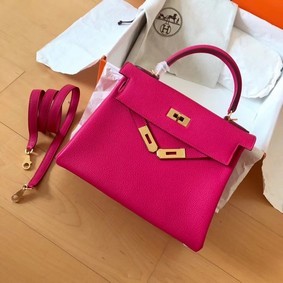 Top Replica Hermes original Togo leather kelly bag KL320 rose HMSR4AB5K6A