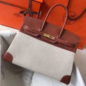 1:1 Replica Hermes Birkin 35cm Canvas Bag With Barenia Leather GHW HMSTPNFQ1FG