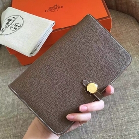 Fake Hermes Dogon Duo Wallet In Taupe Clemence Leather HMSZ5HLA4E7