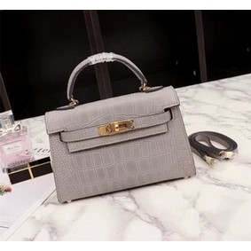 Hermes Kelly 19cm Tote Bag crocodile Leather KL19 light gray HMSUMYDOZ80