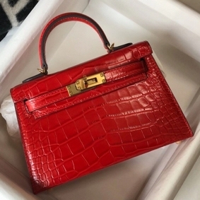 Hermes Kelly Mini II Bag In Red Embossed Crocodile Leather Replica HMS8I5TD43A