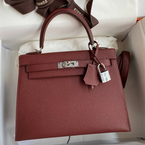 Hermes Kelly Sellier 25 Handmade Bag In Bordeaux Epsom Calfskin Top Replica HMSN37ON30I