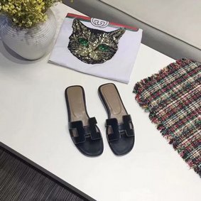 Hermes lady leather Slipper HO809HMJ black Top Replica HMS5DGN7X2W