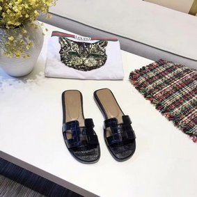 Hermes lady leather Slipper HO811HMJ black Top Replica HMSU6ST7310