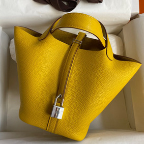 Cheap Hermes Picotin Lock 18 Handmade Bag in Jaune Ambre Clemence Leather HMSE2UM62SF