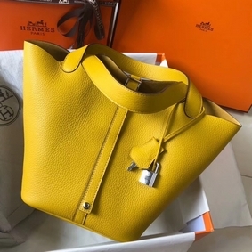 Imitation Hermes Picotin Lock 22 Bag In Yellow Clemence Leather HMSCT3W3323