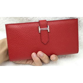 Cheap Hermes Bearn Japonaise Bi-Fold Wallet Litchi Leather A208 Red HMSTBEWGAFC
