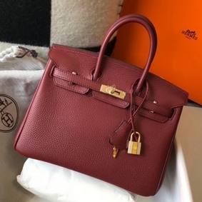 Hermes Birkin 25cm Bag In Bordeaux Clemence Leather GHW 1:1 Replica HMS4RMFA8O8