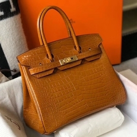 Knockoff Hermes Birkin 25cm Bag In Gold Embossed Crocodile Leather HMSGOFT5QKU