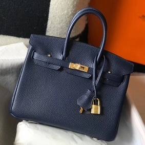 First-class Quality Hermes Birkin 25cm Bag In Navy Blue Clemence Leather GHW HMS8U9H459M