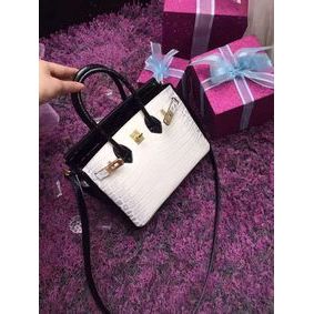 Best Quality Hermes Birkin 25CM Shoulder Bag White&Black Croco Leather H25 Gold HMSPDEYLJO3