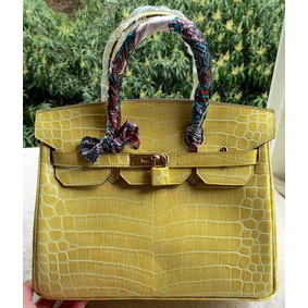 Hermes Birkin 25CM Tote Bag Croco Leather H25TCO Yellow HMS998H89SW