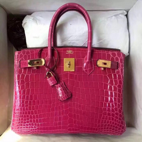 Cheap Hermes Birkin 30 Bag In Rose Red Crocodile Niloticus Shiny Skin HMS0SV5LT7A