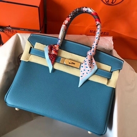 Hermes Birkin 30 Handmade Bag In Blue Jean Clemence Leather 1:1 Replica HMS7B0784D0