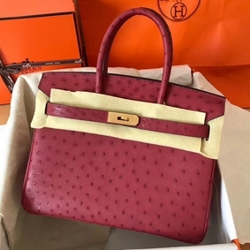 Hermes Birkin 30 Handmade Bag In Ruby Ostrich Skin Replica HMSKS7LWTE8