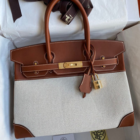 Hermes Birkin 30 Handmade Bag In Toile & Gold Swift Leather HMSBXMFCX8T