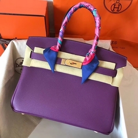Top Replica Hermes Birkin 30 Handmade Bag In Ultraviolet Clemence Leather HMS32H8SDYF