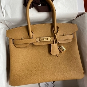 New Hermes Birkin 30 Retourne Handmade Bag In Biscuit Clemence Leather HMSI5595K5E