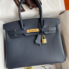 First-class Quality Hermes Birkin 30 Retourne Handmade Bag In Blue Nuit Epsom Calfskin HMSMM1AJ3CE