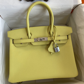 First-class Quality Hermes Birkin 30 Retourne Handmade Bag In Lime Epsom Calfskin HMSSHNDJKC6