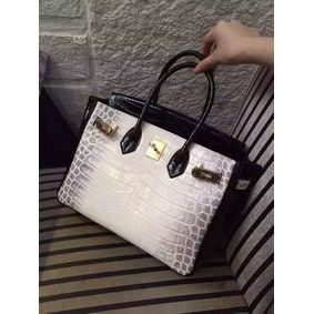 Replica Hermes Birkin 30CM Shoulder Bag White&Black Croco Leather H30 Gold HMSA5U646FT