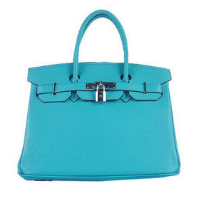 Hermes Birkin 30CM Tote Bags Light BLue Grainy Leather Silver HMSA5V620IS