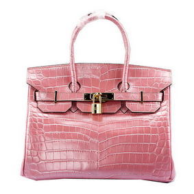 Hermes Birkin 30CM Tote Bags Light Pink Croco Leather Gold Top Replica HMS7N933O8N