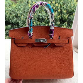 Hermes Birkin 30CM Tote Bags Orange Calfskin Leather BK30 Silver HMS51B7J7C2