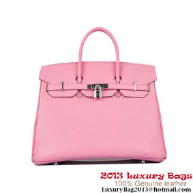 Hermes Birkin 35CM Pink Clafskin Leather Tote Bag Silver Top Replica HMSN471P4Q3