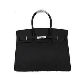 First-class Quality Hermes Birkin 35CM Tote Bag Black Clemence Leather H35 Silver HMS10EXAQ53