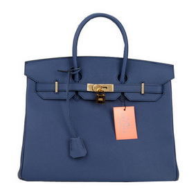 Fake Hermes Birkin 35CM Tote Bag Dark Blue Original Leather H35 Gold HMS4IU8GC5W
